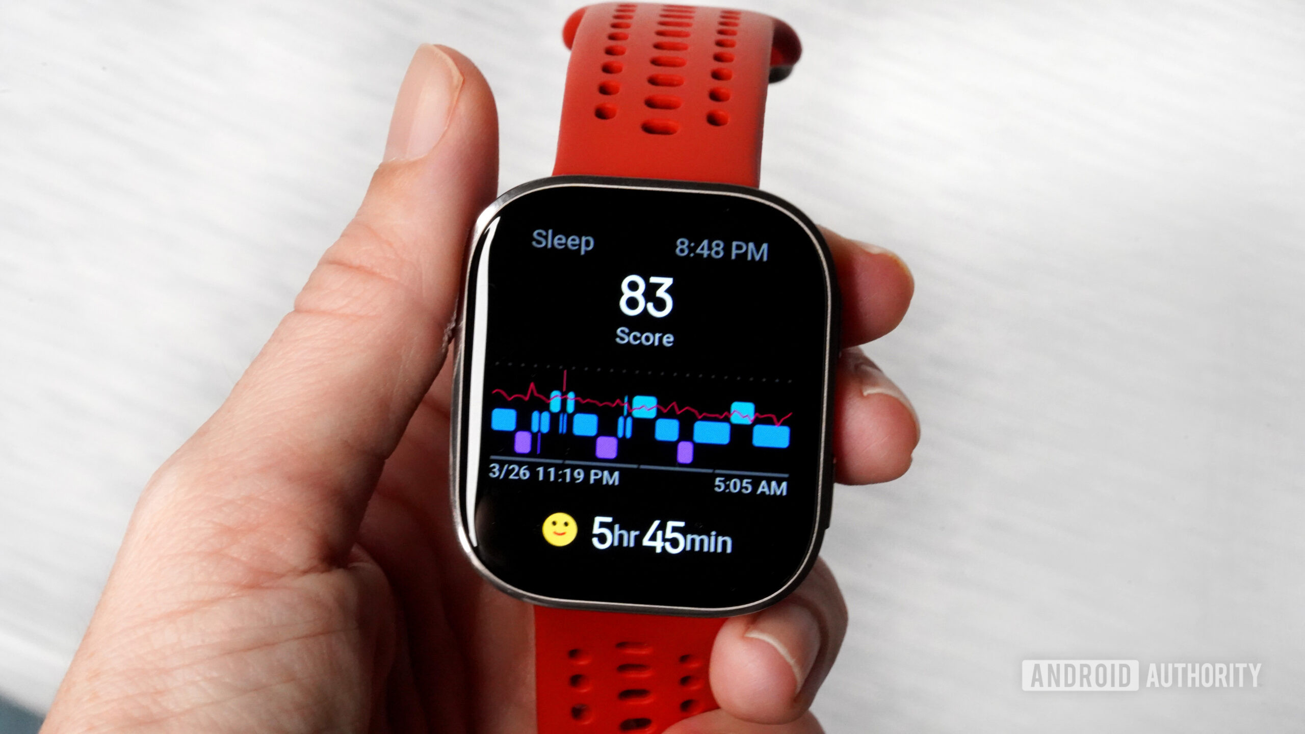Amazfit Bip 6 Sleep An Amazfit Bip 6 displays a user's sleep stats.