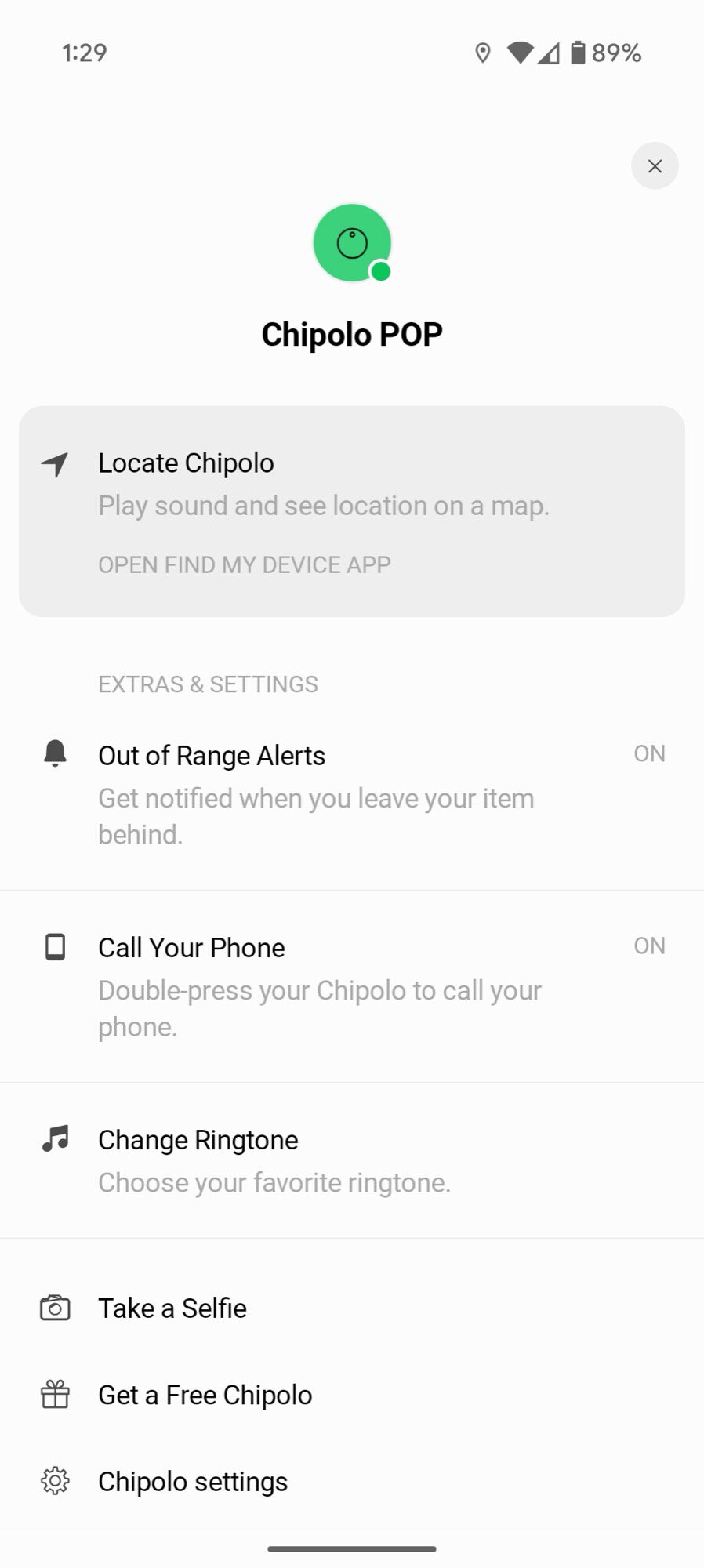 chipolo pop screenshot app features all