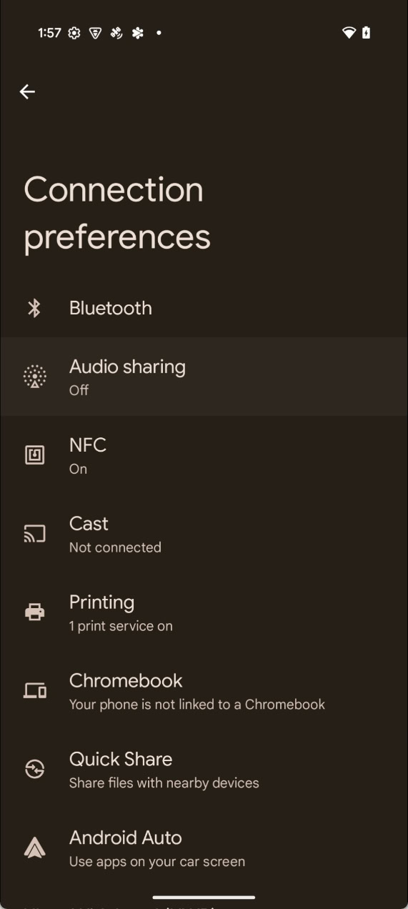 Connection preferences in Android 16 DP1