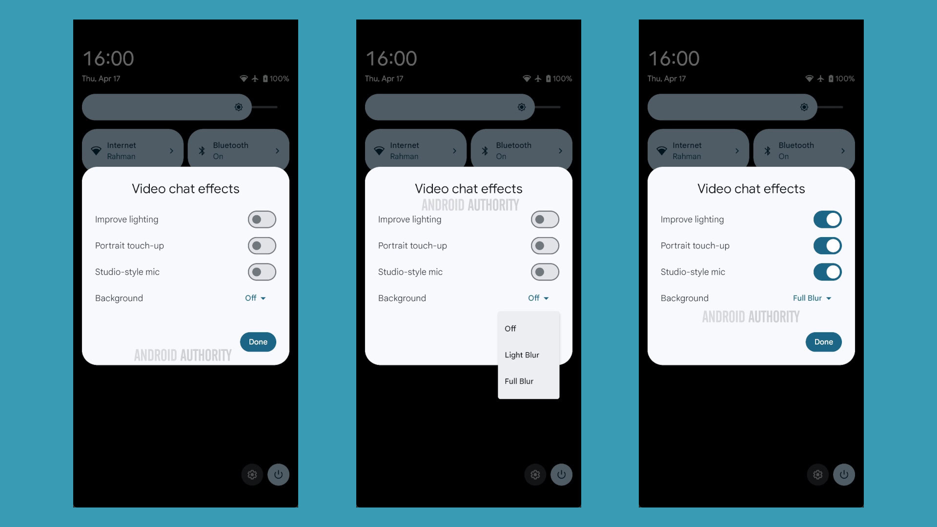 Effects available in Android Video Chat tile