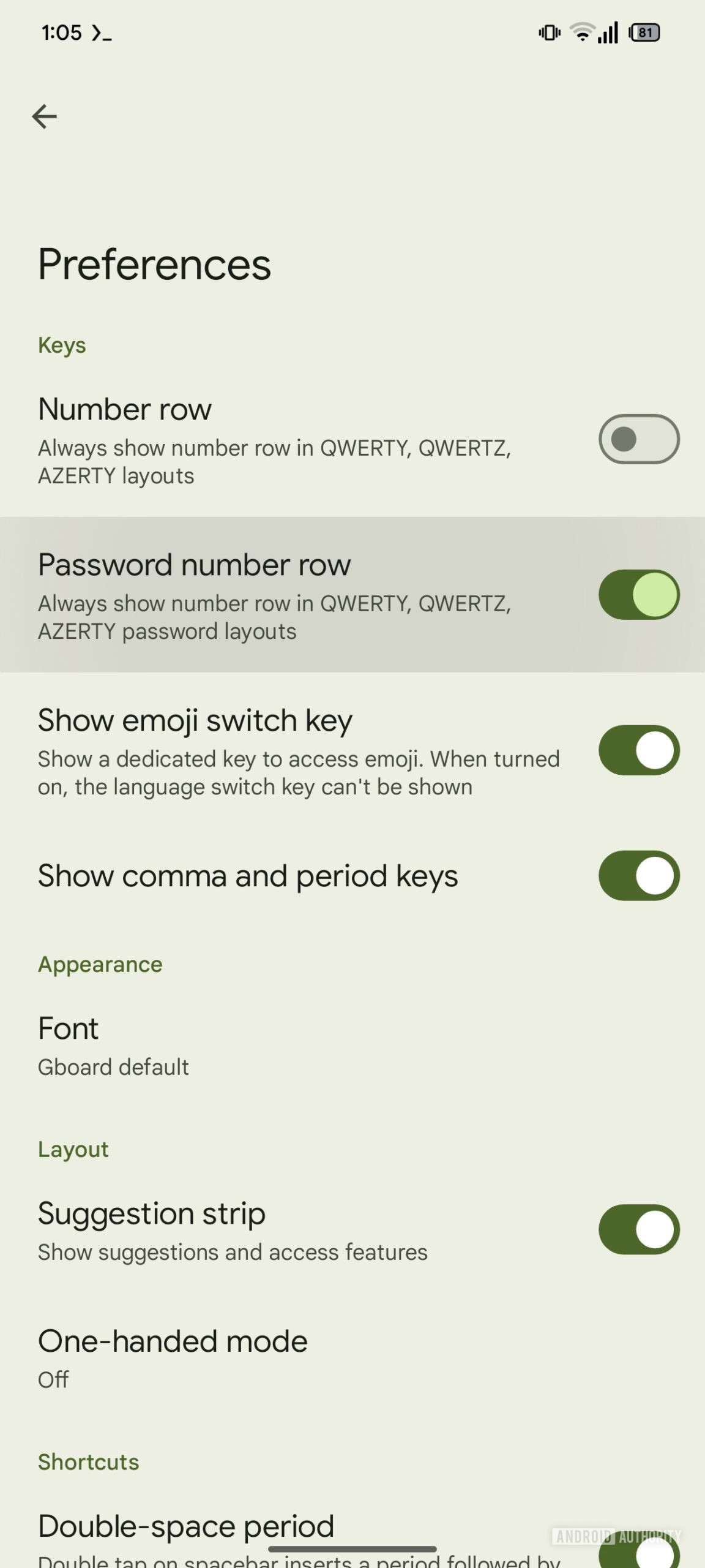 Gboard password number row Gboard password number row