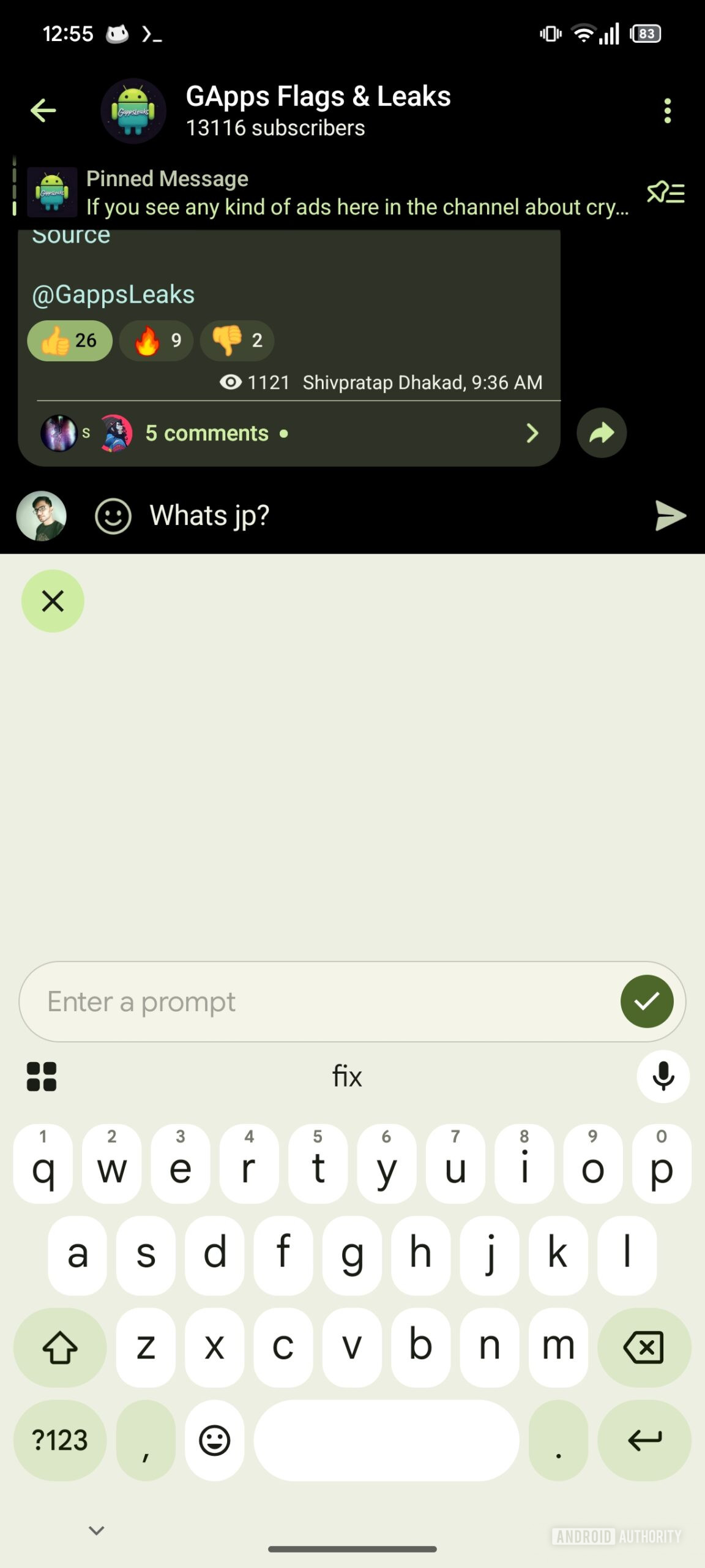 Gboard Writing Tools Enter a prompt (1)