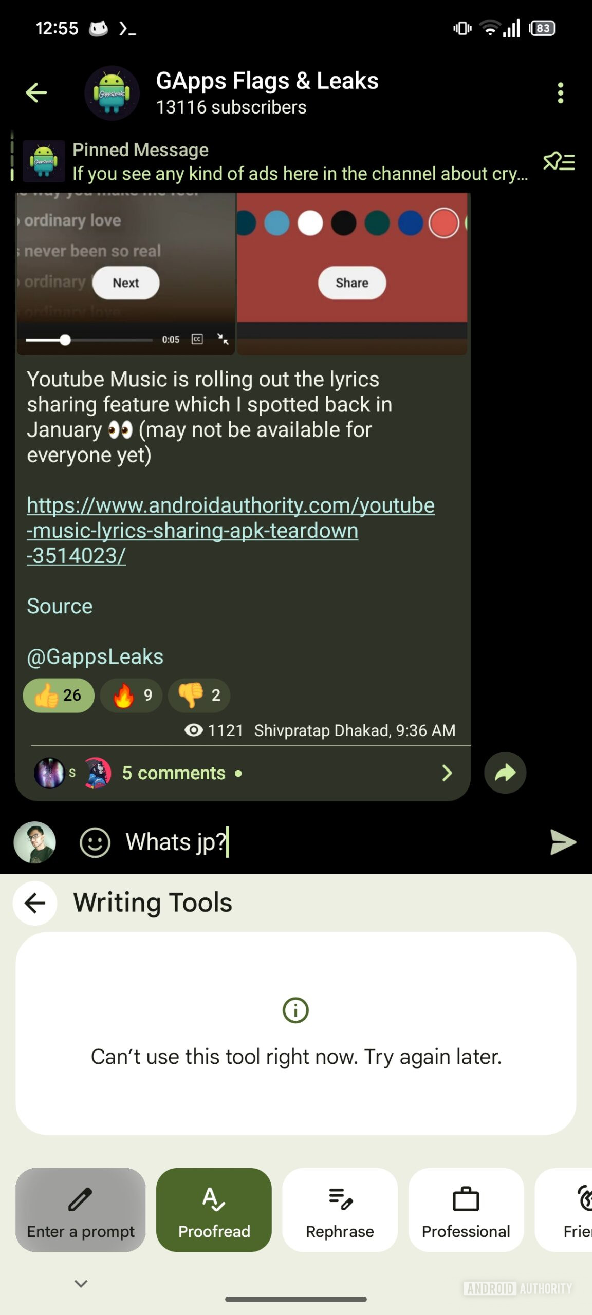 Gboard Writing Tools Enter a prompt (2)