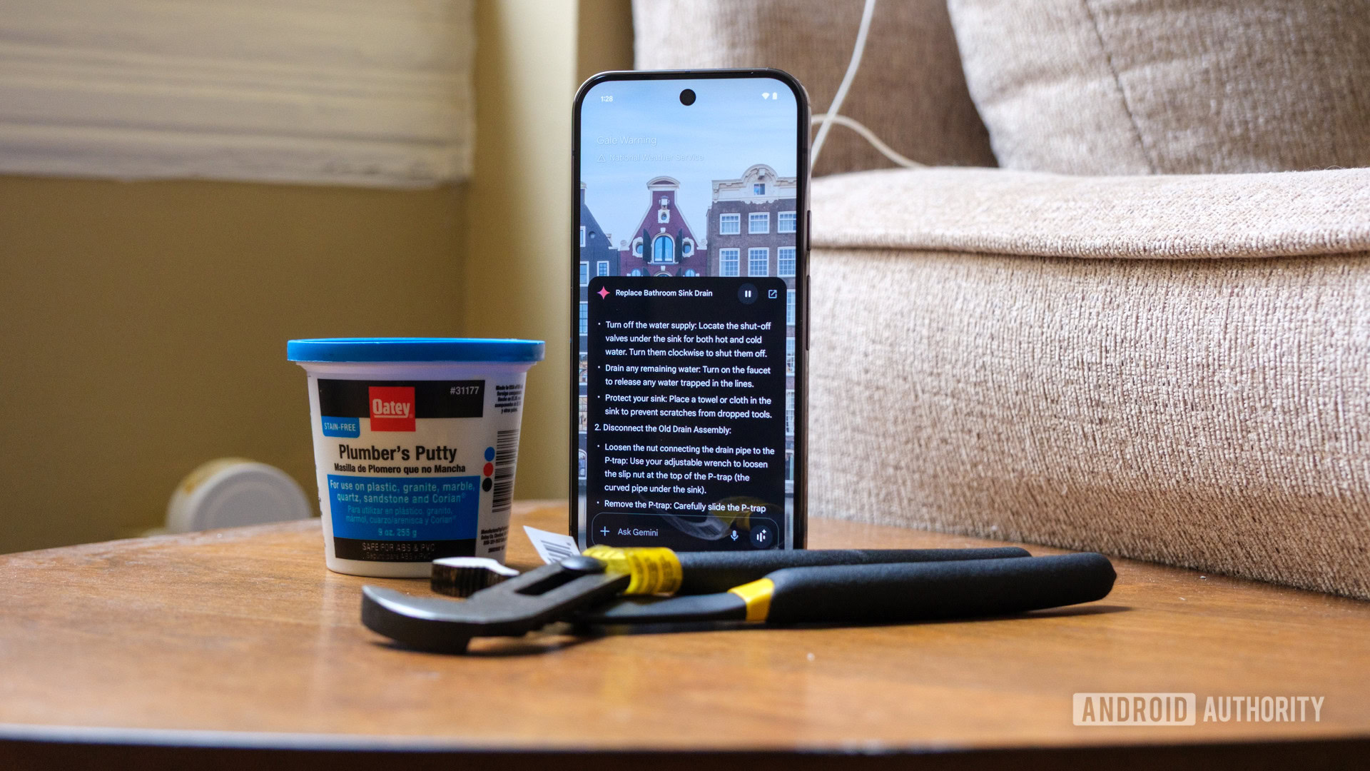 Gemini bathroom repair Pixel 9 Pro upright