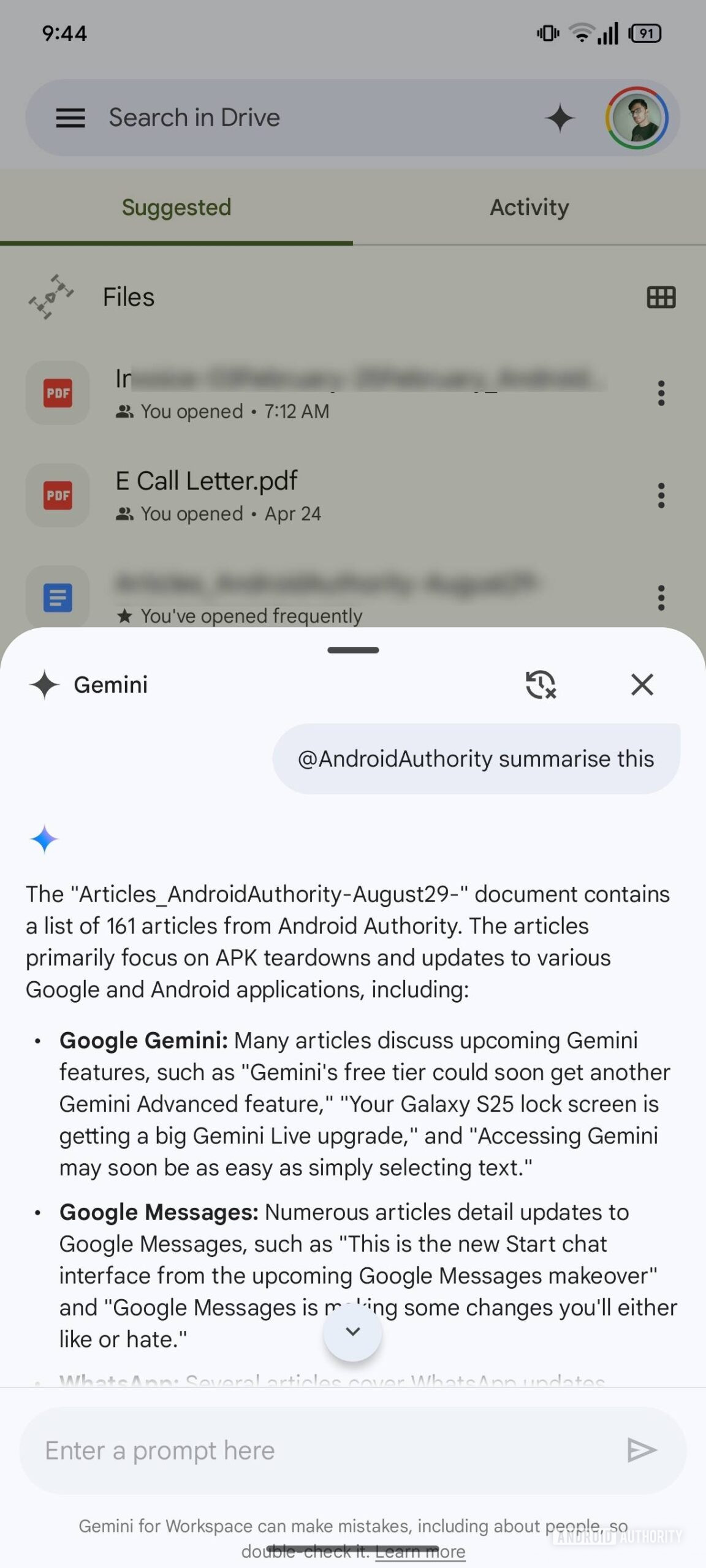 Gemini in Google Drive for Android 2