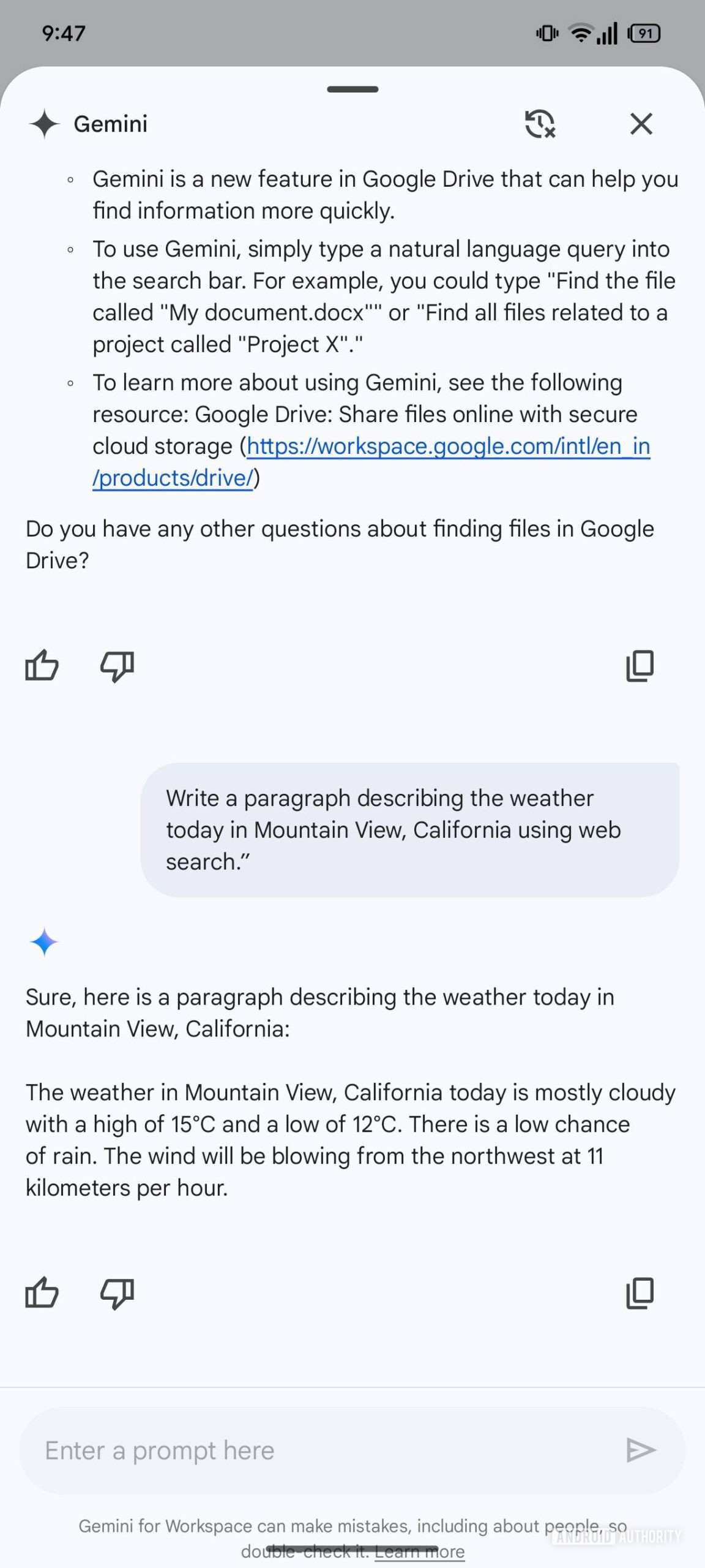 Gemini in Google Drive for Android 4