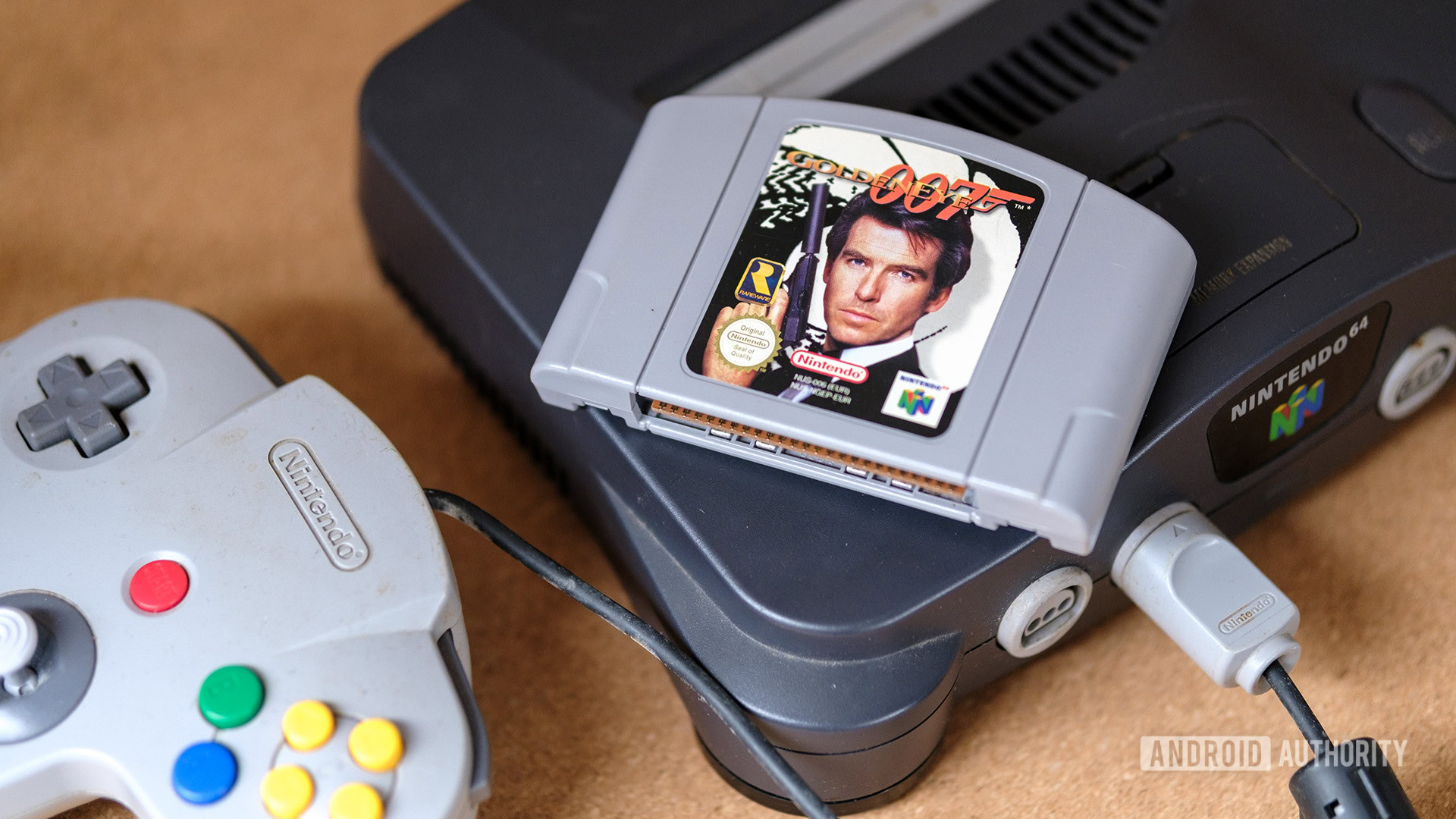 GoldenEye cartridge on N64 console GoldenEye cartridge on N64 console