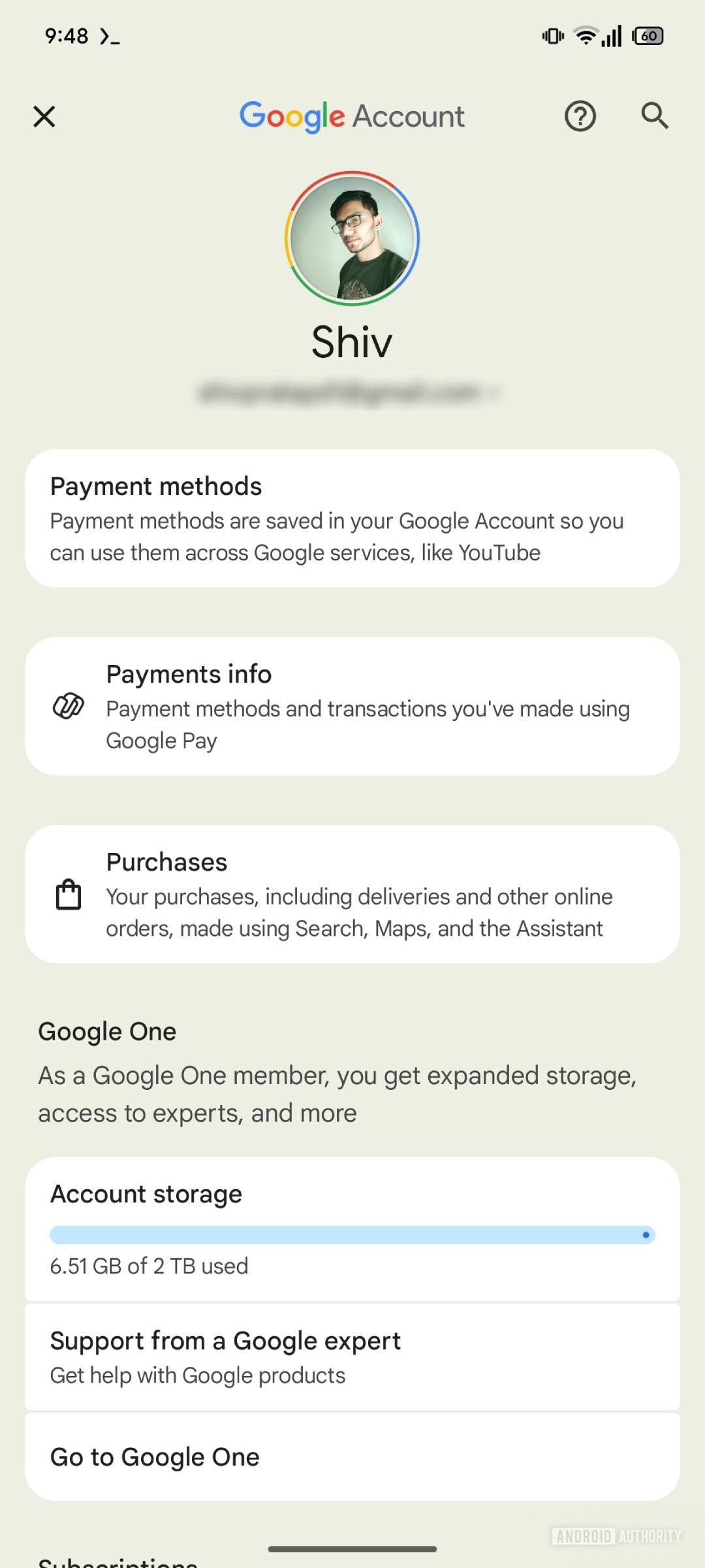 Google account management page with expressive Material Design theme 5