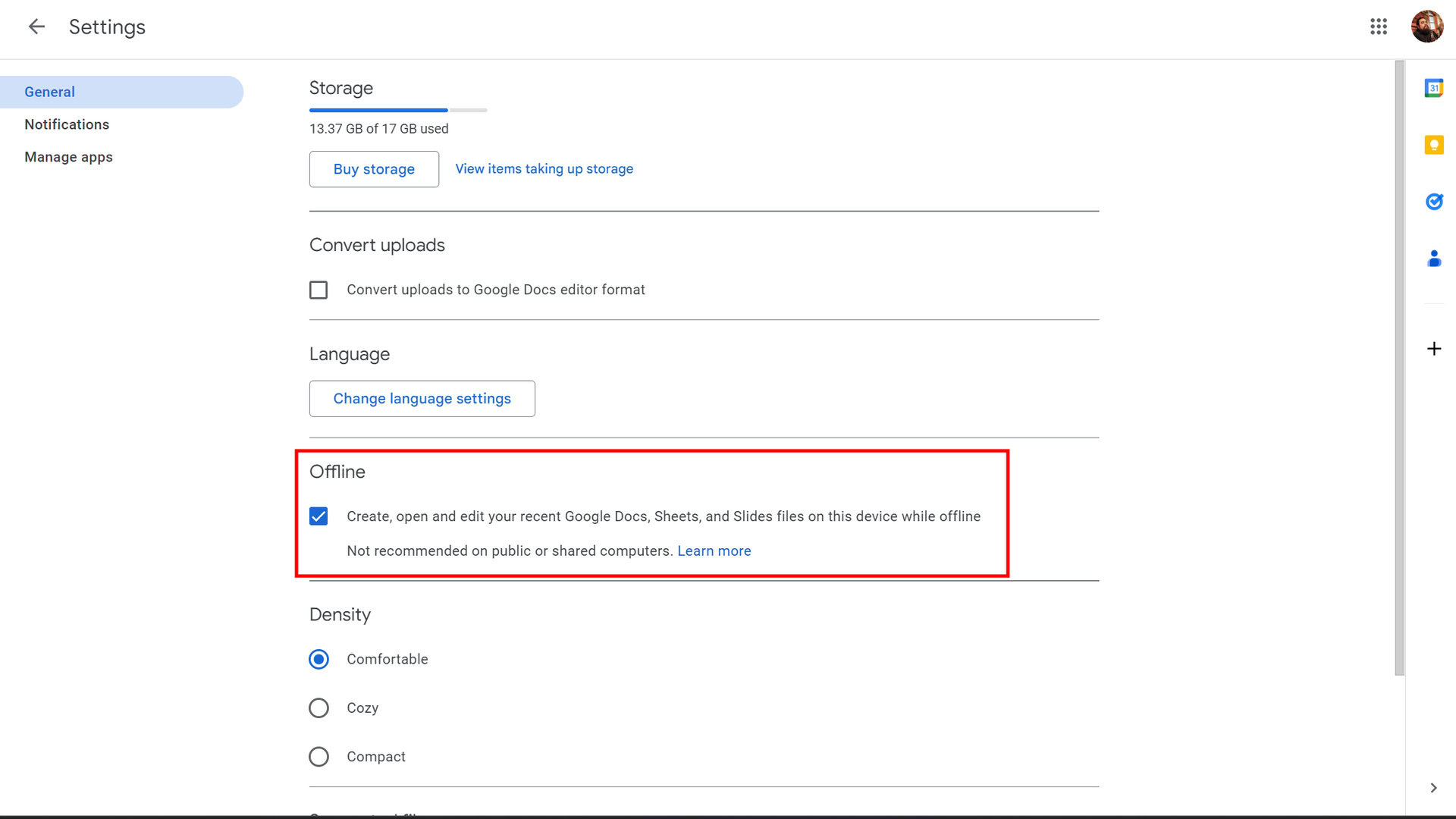 Google Drive offline on the web 2