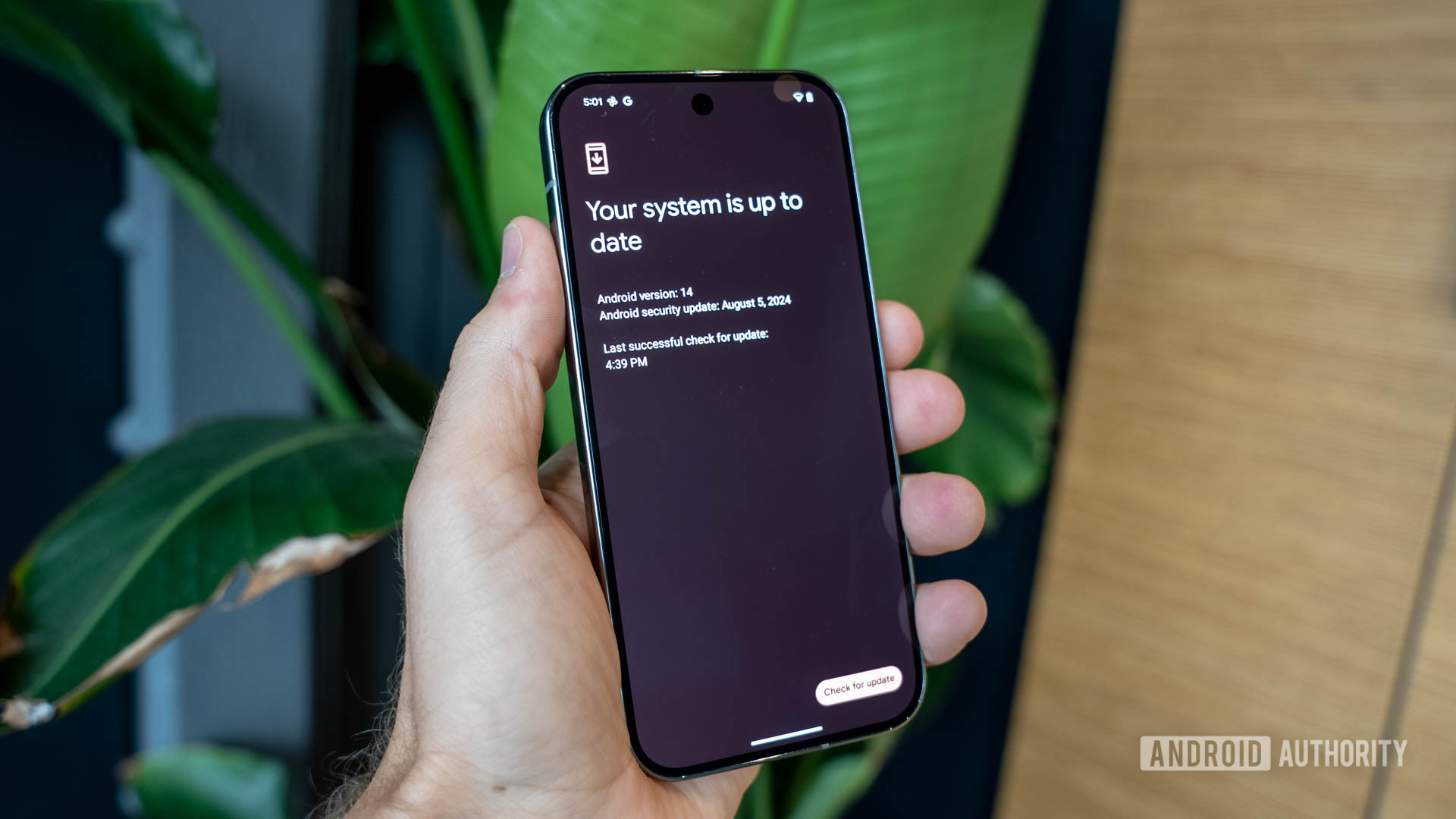 Google Pixel 9 Pro with System Update page open showing the phone ships with Android 14 Google Pixel 9 Pro with System Update page open showing the phone ships with Android 14