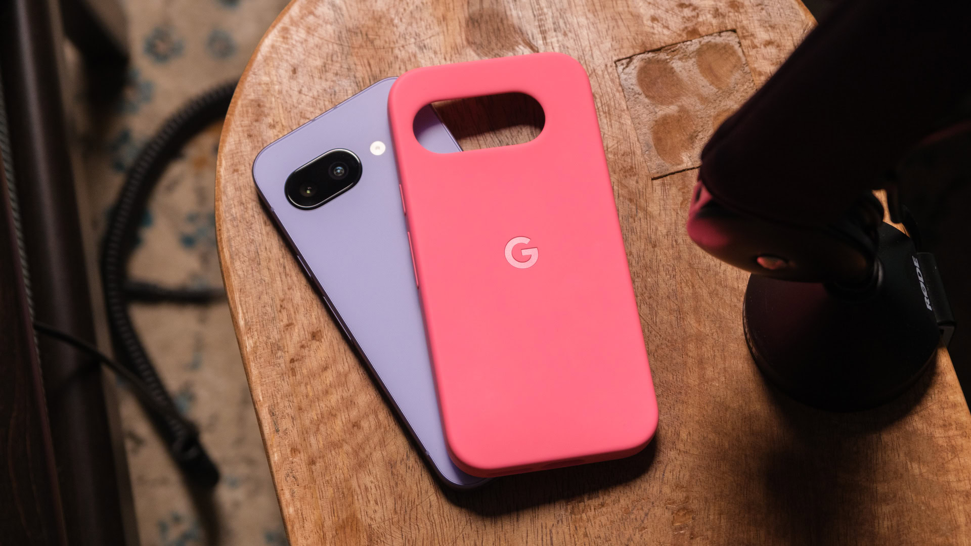 Google Pixel 9a in Lilac under Peony case Google Pixel 9a in Lilac under Peony case
