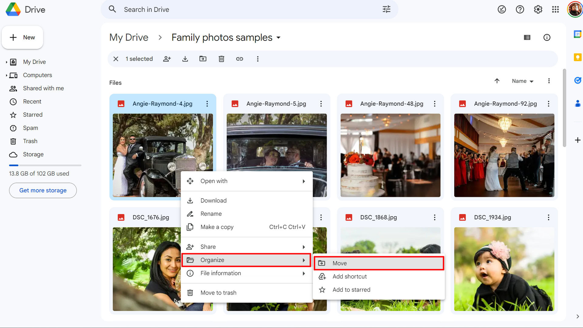 How to move files on the Google Drive website (1)