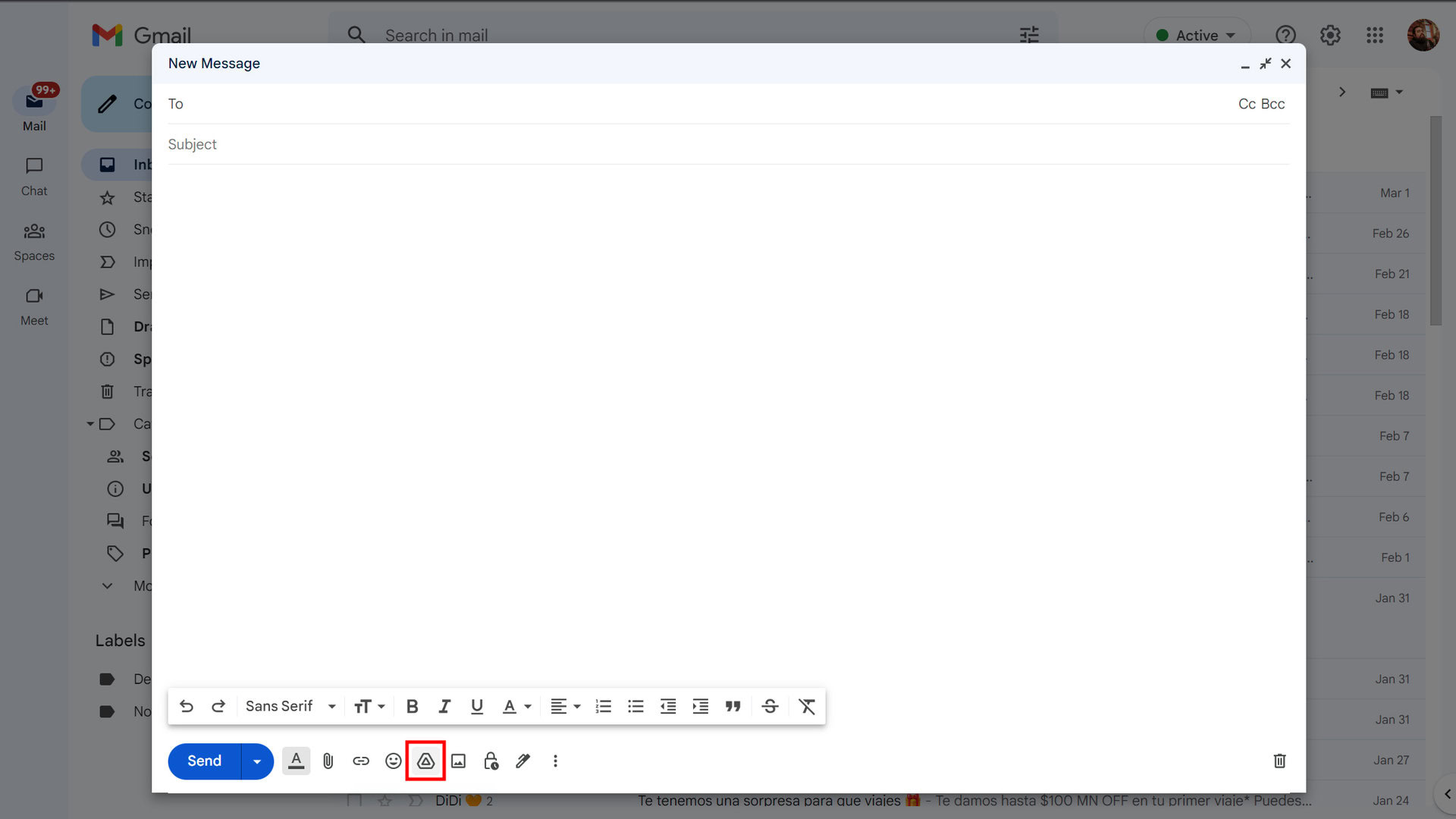 Insert Drive file on Gmail web 1