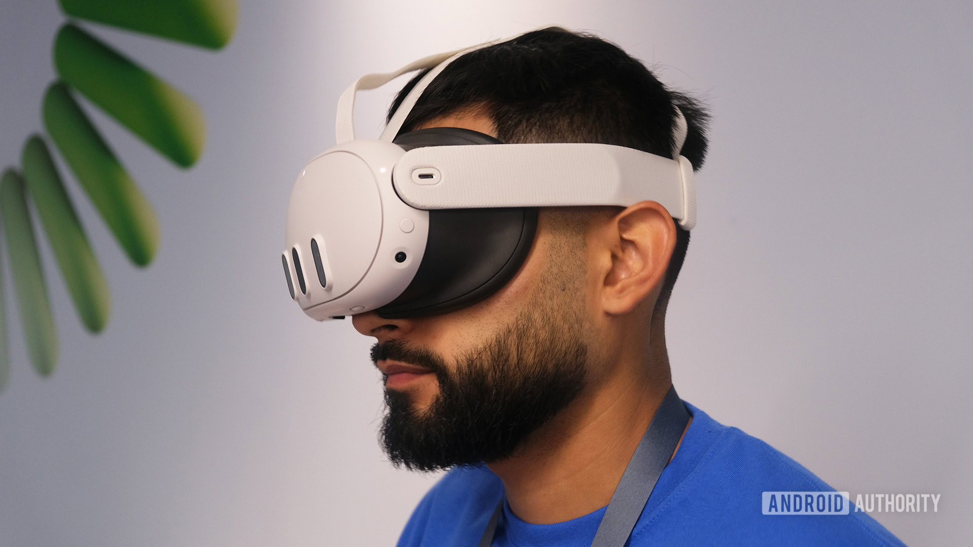 Man Wearing Meta Quest 3 On Head Man Wearing Meta Quest 3 On Head