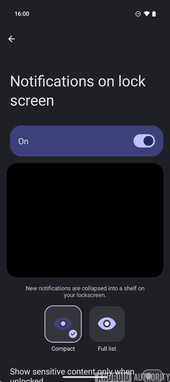 Notifications on lock screen settings in Android 15 QPR2 B3 a
