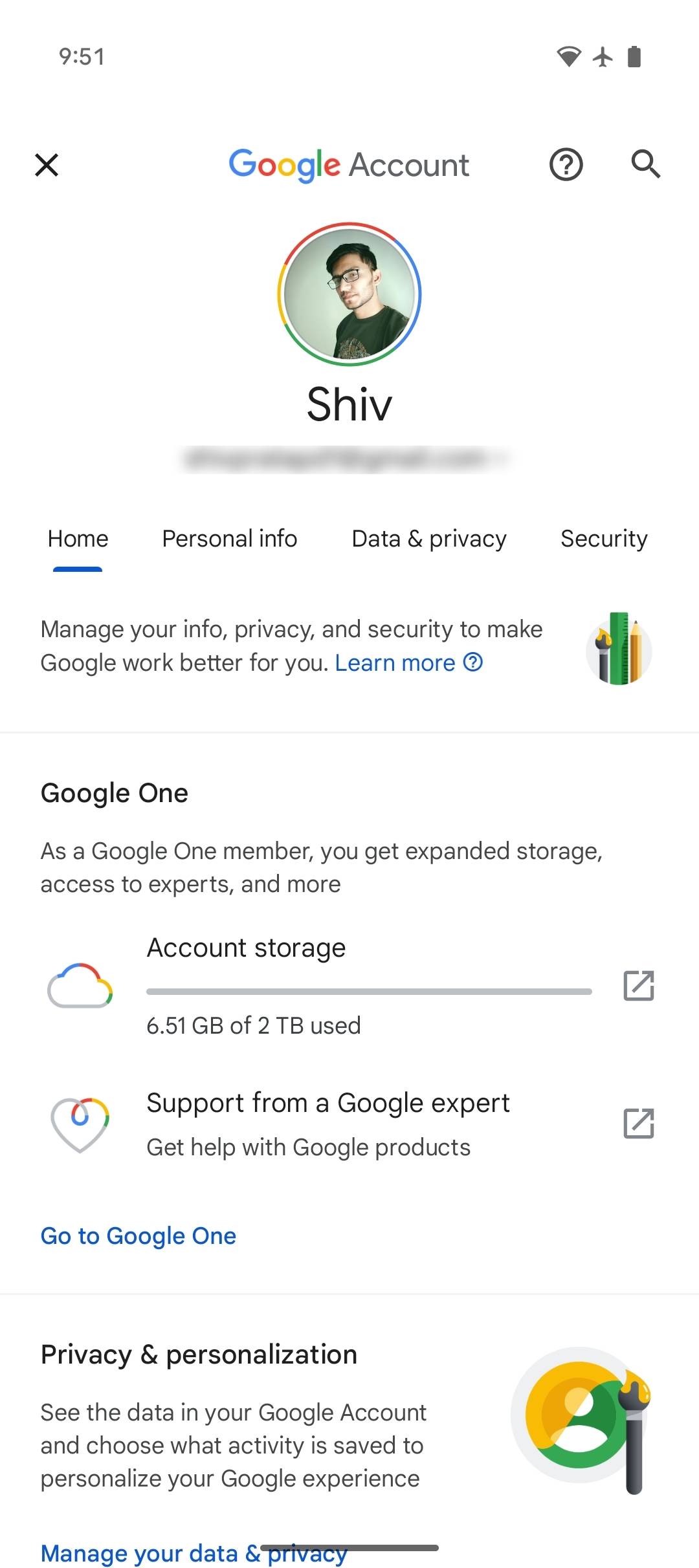 Old Google account management page 1