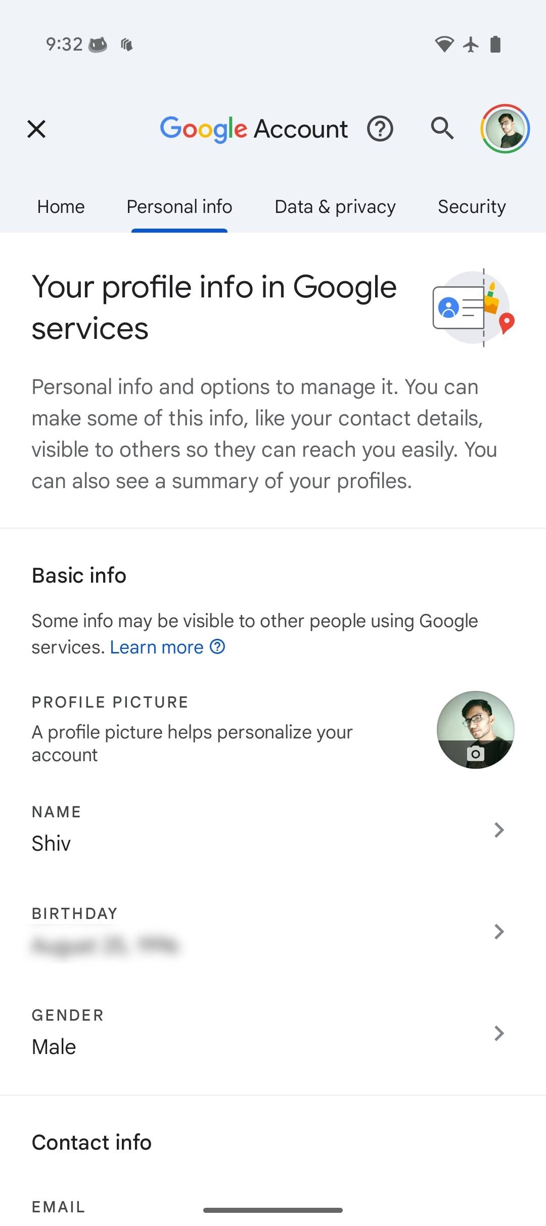 Old Google account management page 2