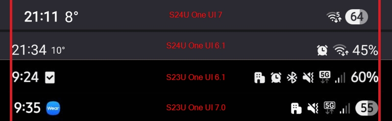 One UI 7 Status bar comparisons