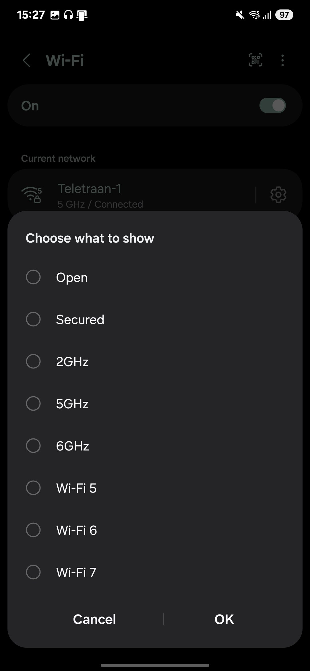 Screenshot of One UI 7 Wi-Fi labs menu