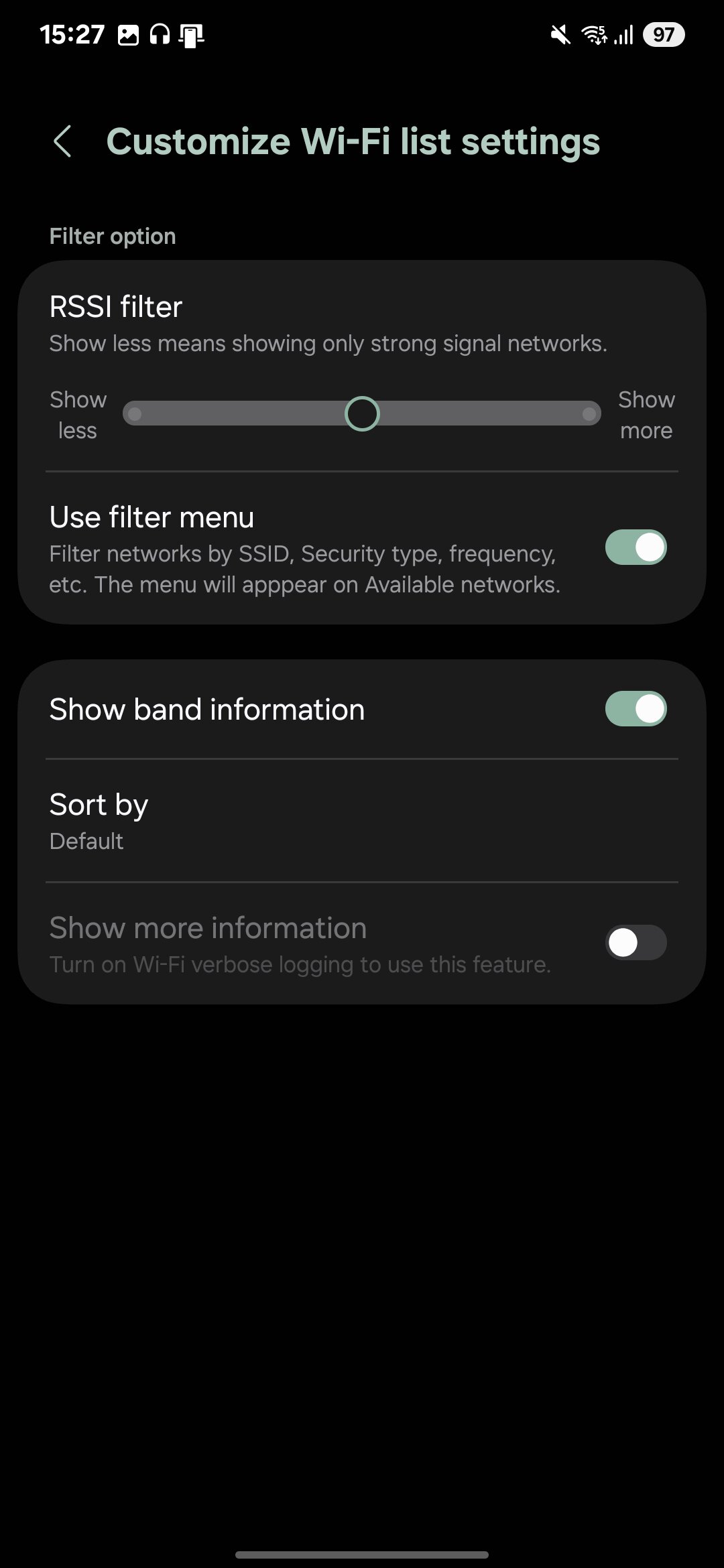 Screenshot of One UI 7 Wi-Fi labs menu