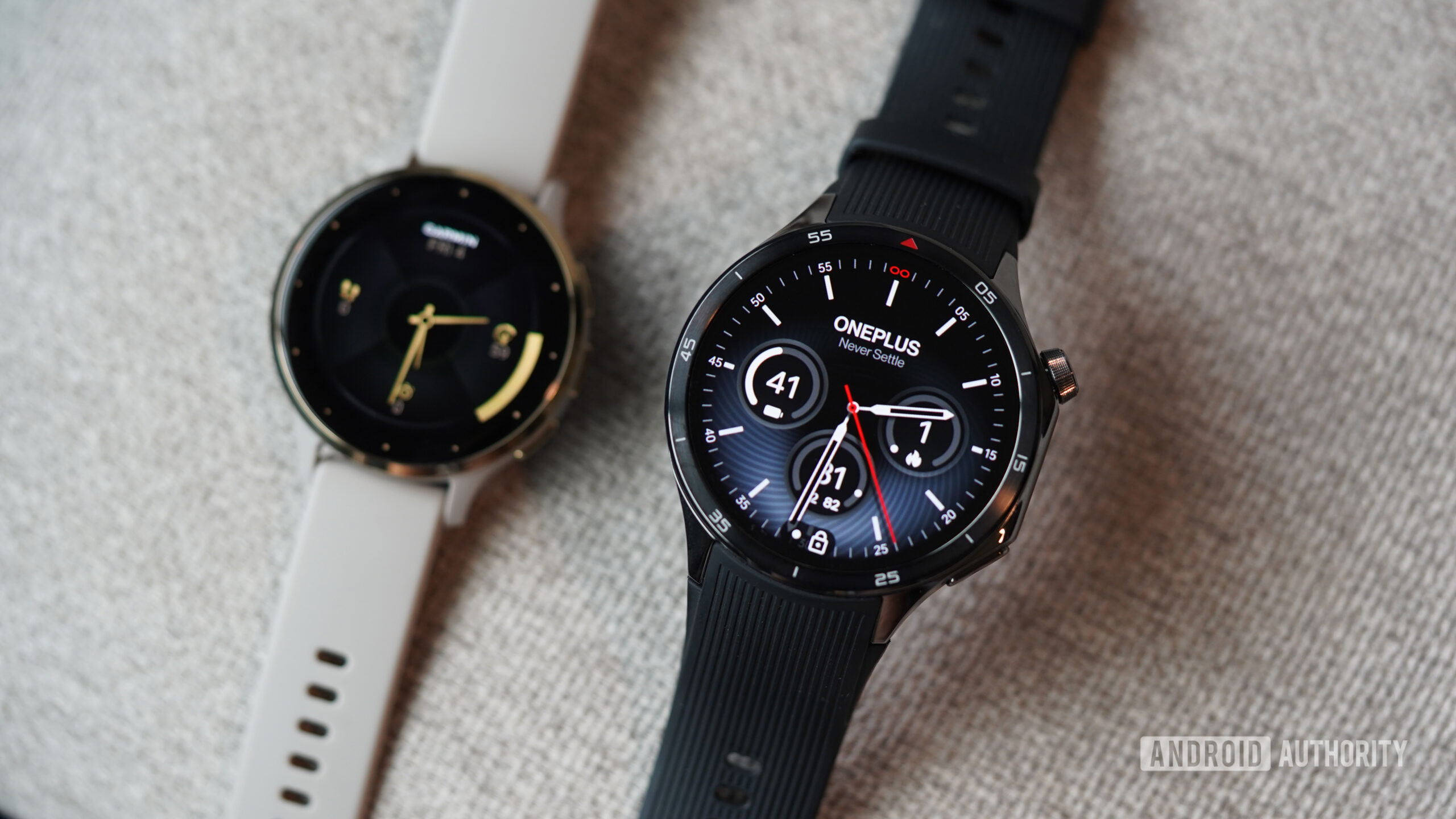 OnePlus Watch 3 Venu 3 A OnePlus Watch 3 rests in front of a Garmin Venu 3.