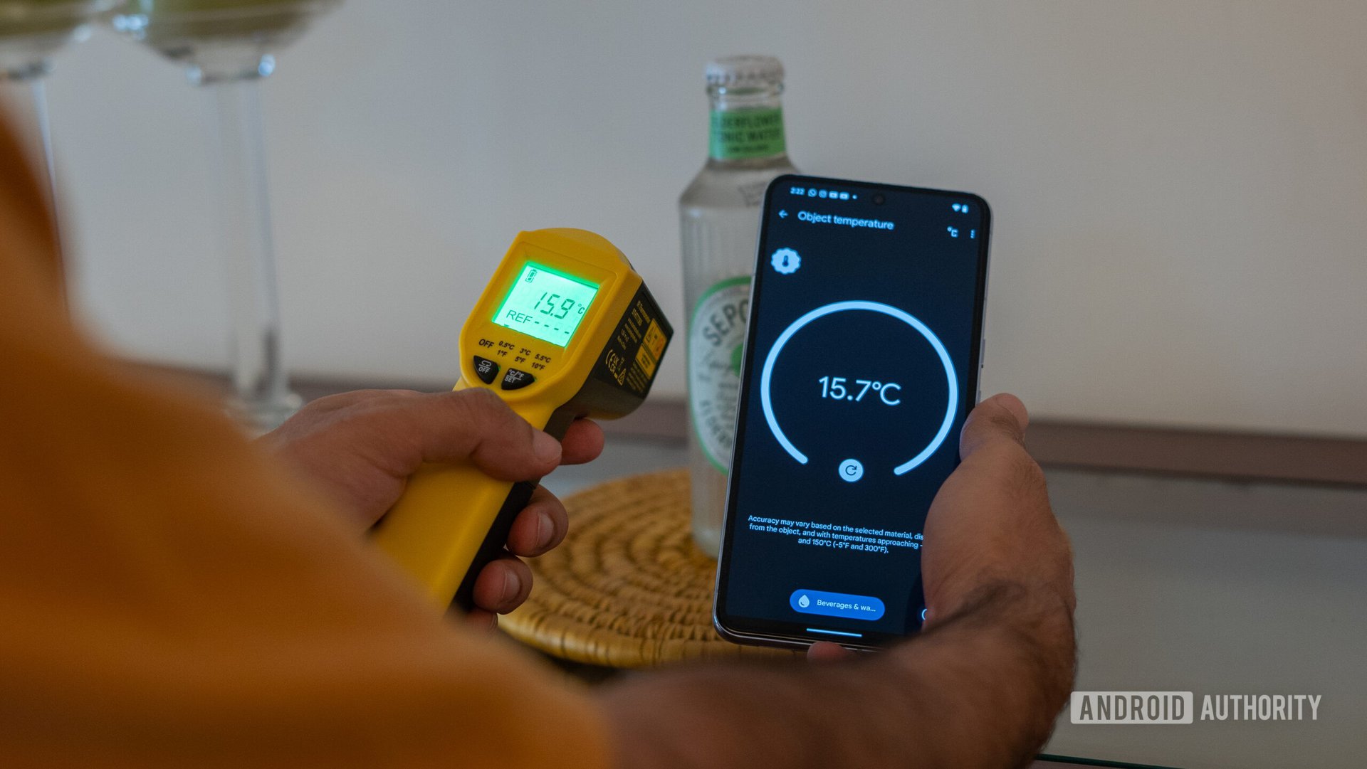 Pixel 8 Pro vs IR Thermometer testing cold beverage temperature Pixel 8 Pro vs IR Thermometer testing cold beverage temperature