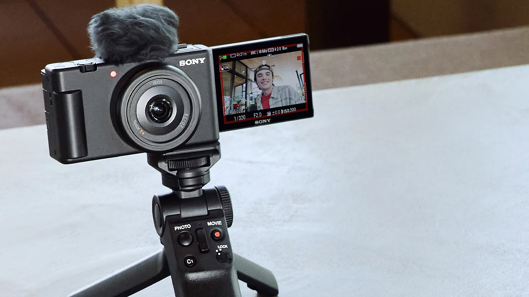 Sony ZV 1F Vlog Camera on tripod