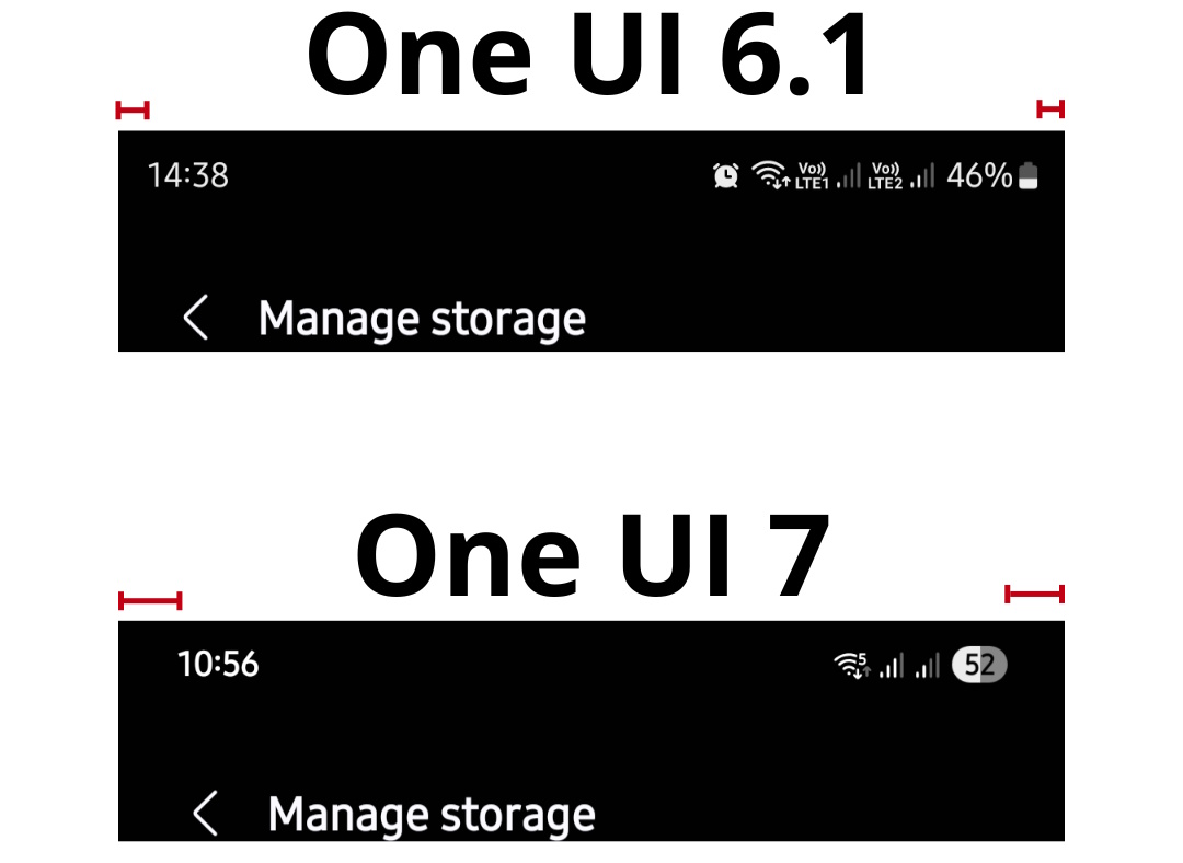 Status bar icon difference between One UI 6.1 and One UI 7