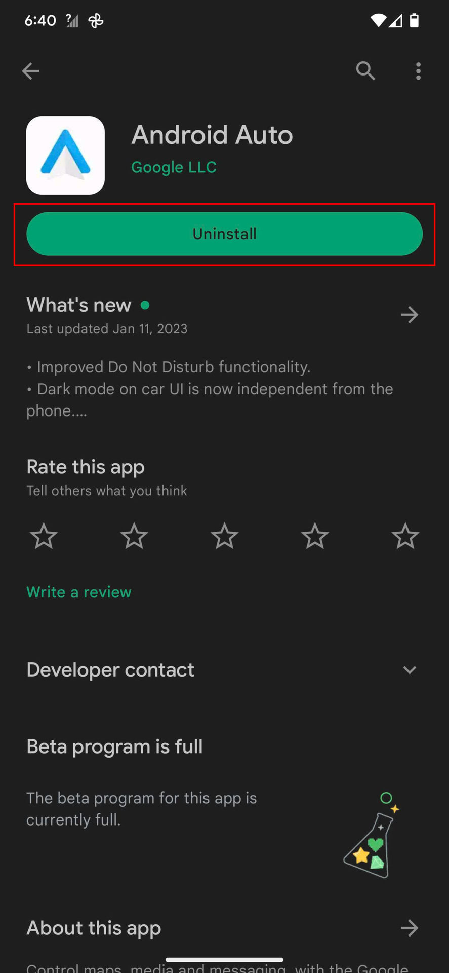 Uninstall and update Android Auto on Google Play Store 3