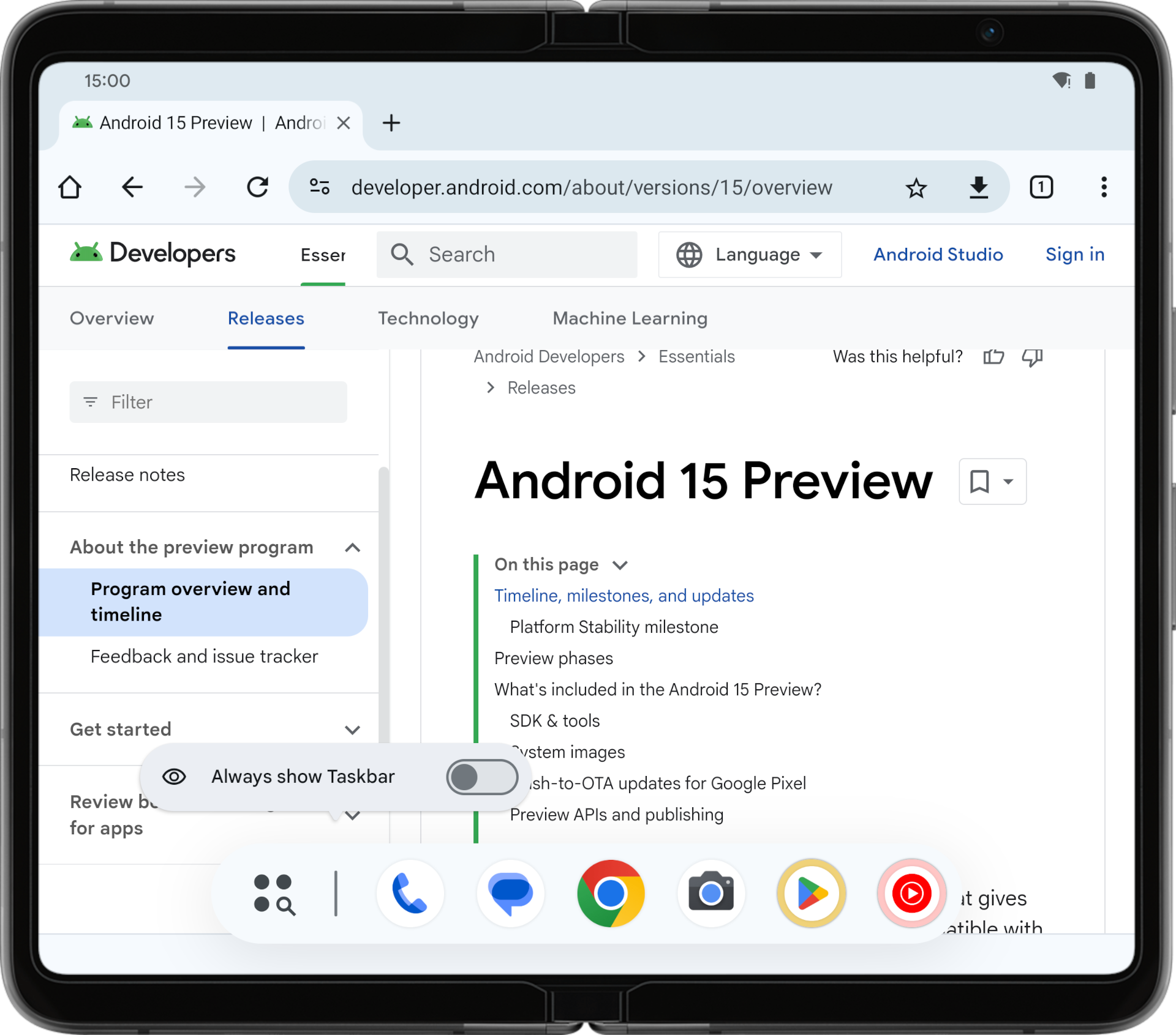 Android 15 DP2 always show taskbar toggle Android 15 DP2 always show taskbar toggle