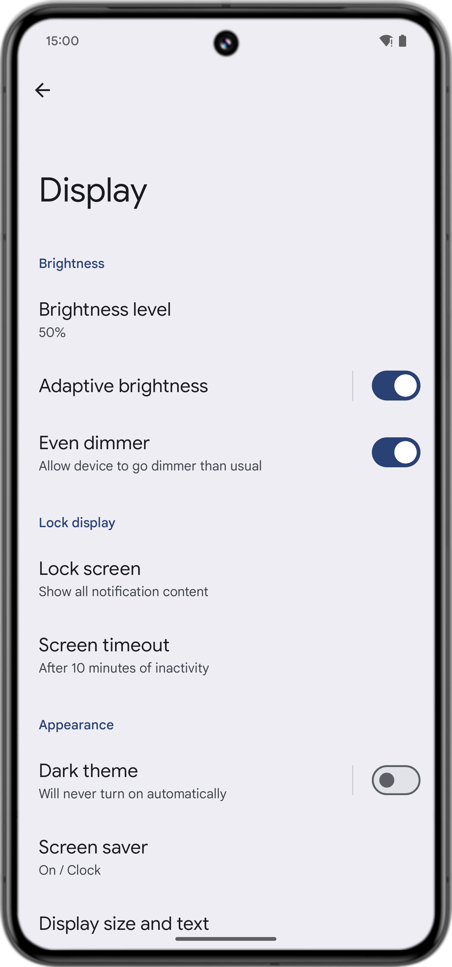 Android 15 even dimmer toggle in display
