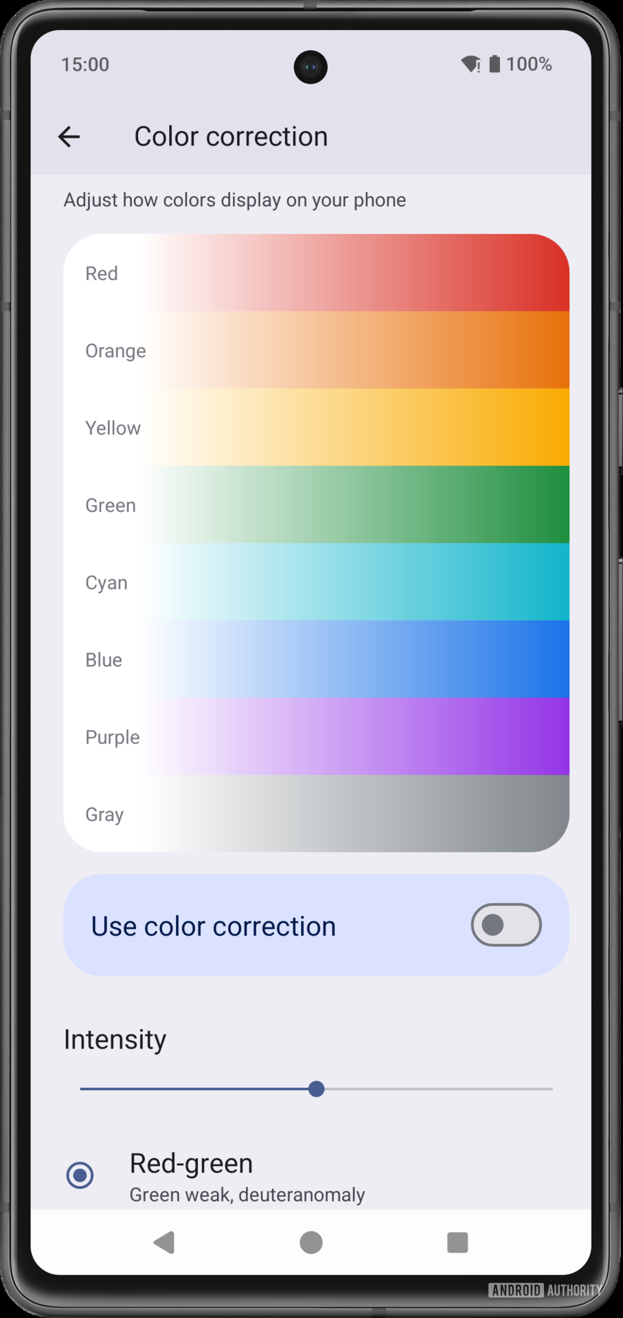 Android 15 intensity slider in color correction Android 15 intensity slider in color correction