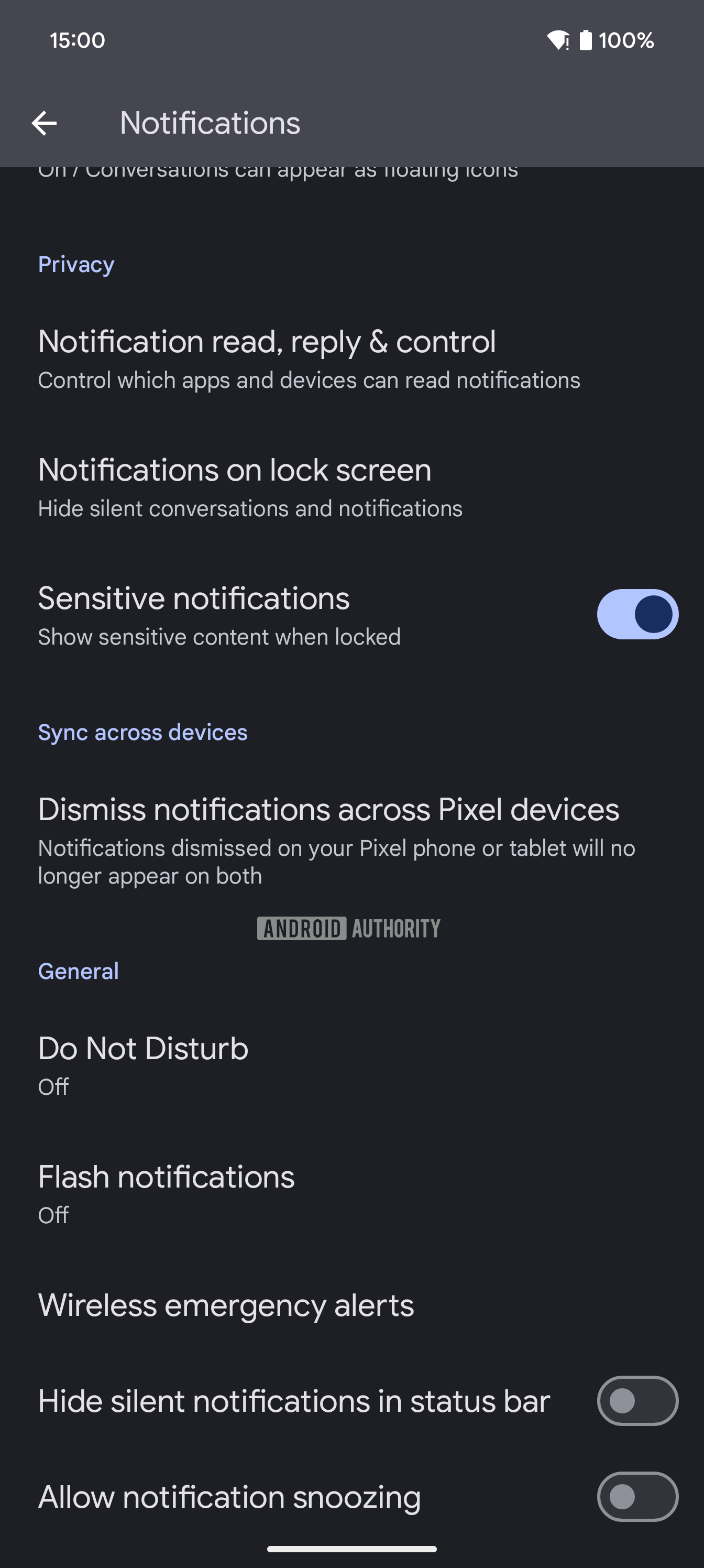 Dismiss notifications across Pixel devices in notifications settings