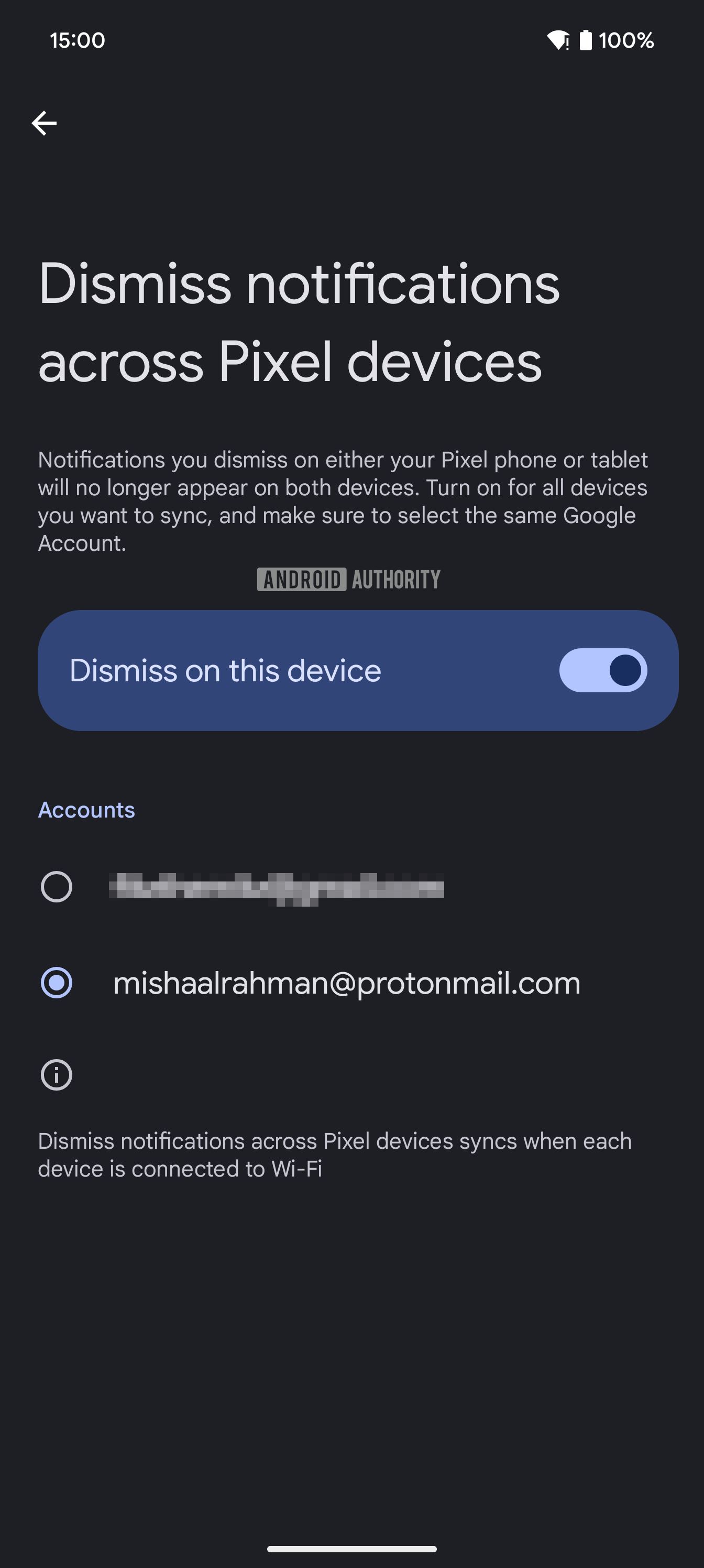 Dismiss notifications across Pixel devices menu